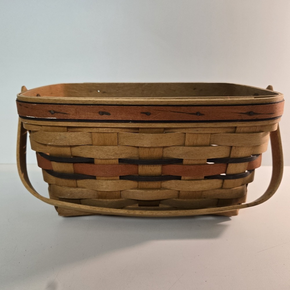 Longaberger 1994 Picnic‎ Basket With Handle Floral Liner Handwoven Stripe USA